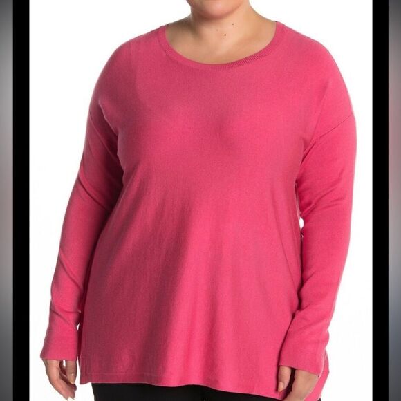 Eileen Fisher Womens Roundneck Box Top Sweater Tencel Stretch Pink 1X NWT - Picture 1 of 6